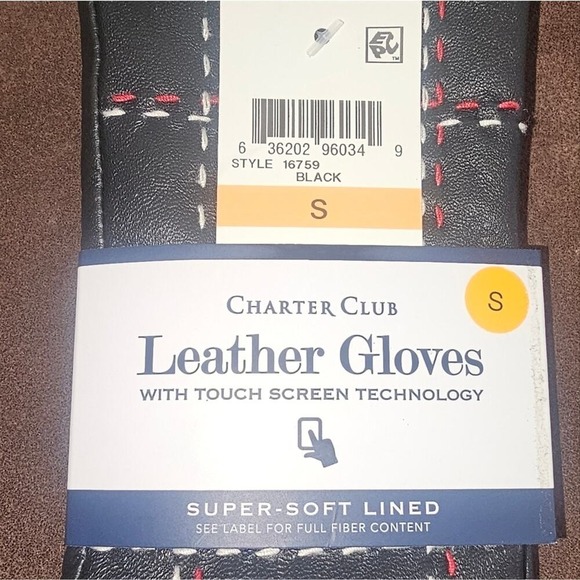 NWT Touchscreen Charter Club Black Lambs Leather Gloves with Stitching Detail - Picture 10 of 12